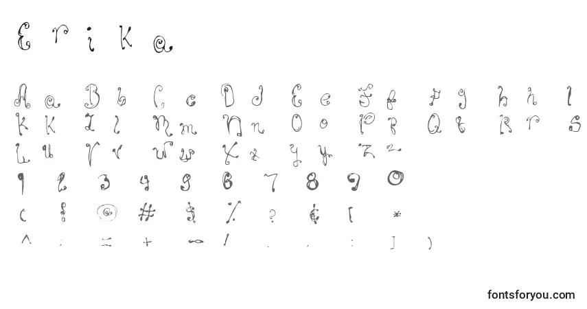 Erika-fontti – aakkoset, numerot, erikoismerkit