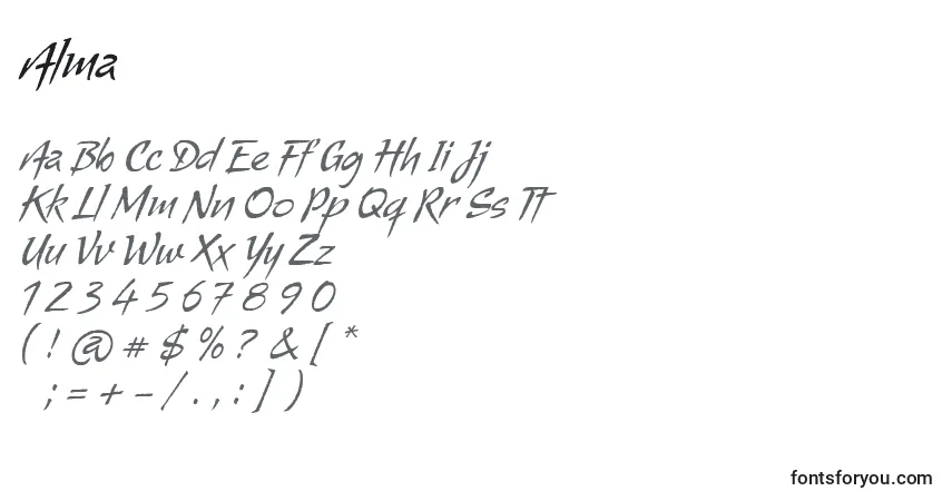 Schriftart Alma – Alphabet, Zahlen, spezielle Symbole