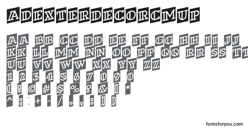 A fonte ADexterdecorcmup – alfabeto, números, caracteres especiais
