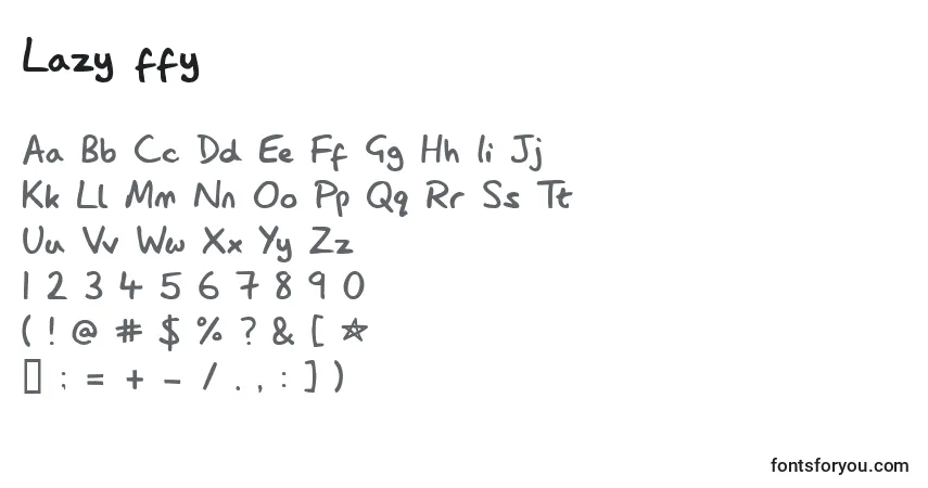 Czcionka Lazy ffy – alfabet, cyfry, specjalne znaki