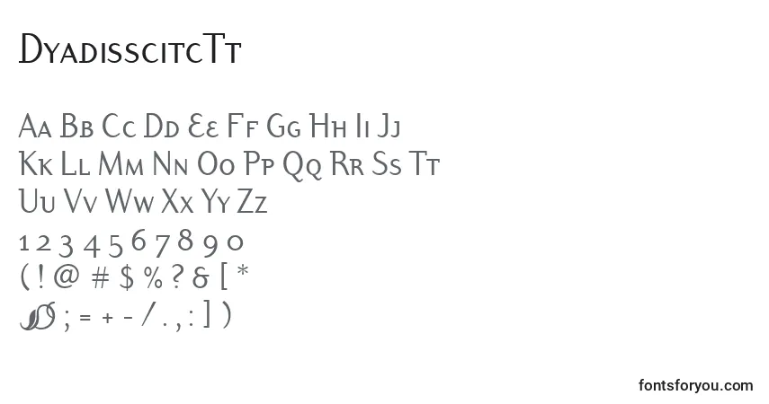 Czcionka DyadisscitcTt – alfabet, cyfry, specjalne znaki