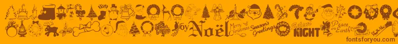 Weitere Informationen zur Xmastyme-Schriftart Xmastyme-Schriftart – Braune Schriften auf orangefarbenem Hintergrund