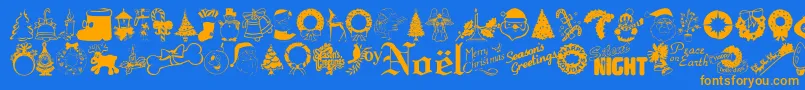 Xmastyme-Schriftart – Orangefarbene Schriften auf blauem Hintergrund
