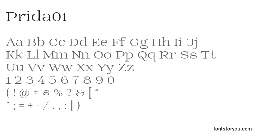 A fonte Prida01 (109562) – alfabeto, números, caracteres especiais