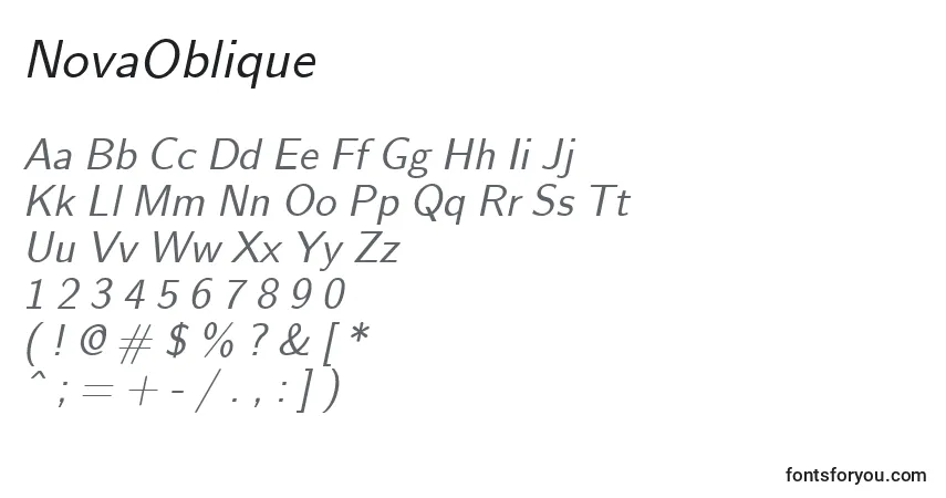 A fonte NovaOblique – alfabeto, números, caracteres especiais