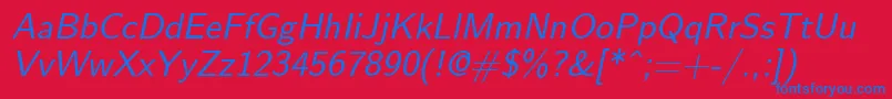 NovaOblique-Schriftart – Blaue Schriften auf rotem Hintergrund