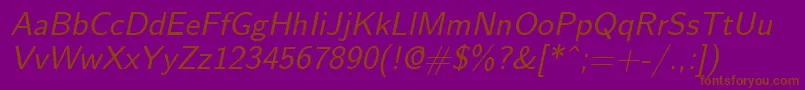 Saiba mais sobre a fonte NovaOblique Fonte NovaOblique – fontes marrons em um fundo roxo