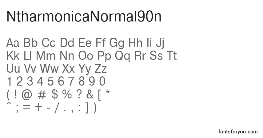 Czcionka NtharmonicaNormal90n – alfabet, cyfry, specjalne znaki