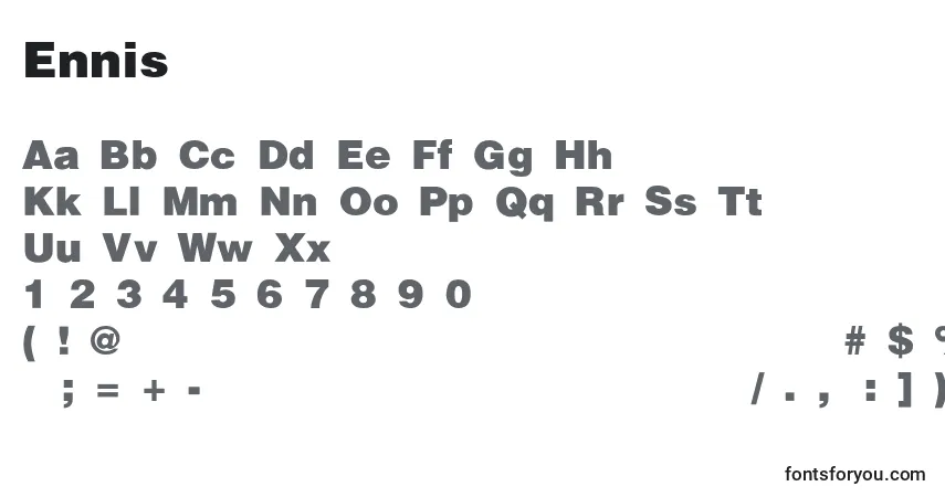 Czcionka Ennis – alfabet, cyfry, specjalne znaki