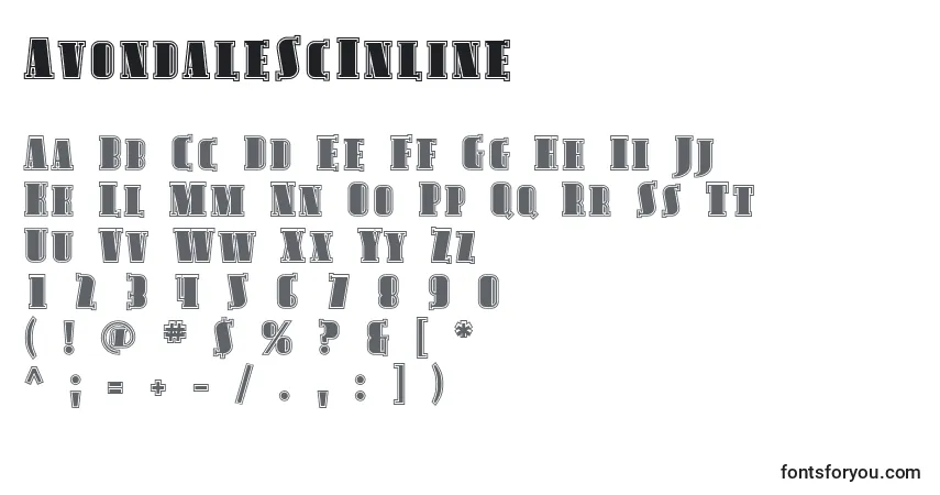 A fonte AvondaleScInline – alfabeto, números, caracteres especiais