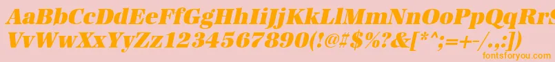 Weitere Informationen zur UrwantiquatultbolnarOblique-Schriftart UrwantiquatultbolnarOblique-Schriftart – Orangefarbene Schriften auf rosa Hintergrund