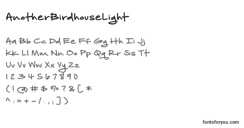 Czcionka AnotherBirdhouseLight – alfabet, cyfry, specjalne znaki
