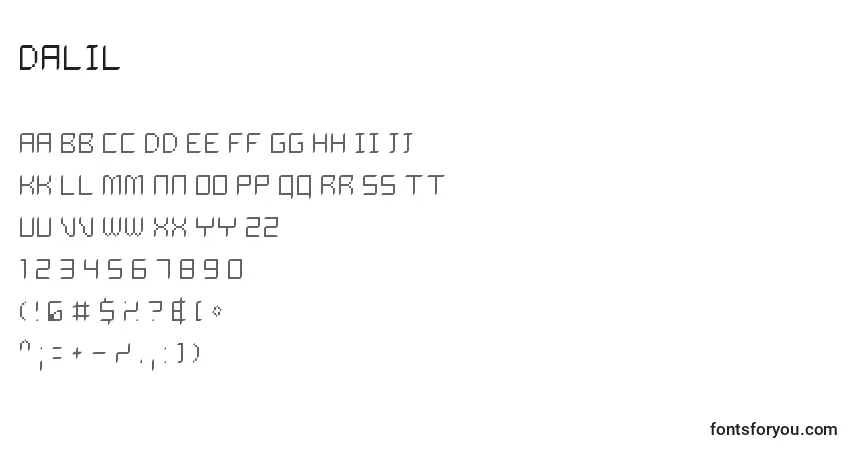 Czcionka Dalil – alfabet, cyfry, specjalne znaki