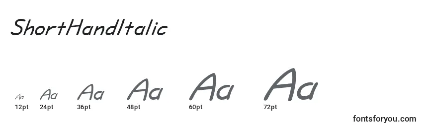 Размеры шрифта ShortHandItalic