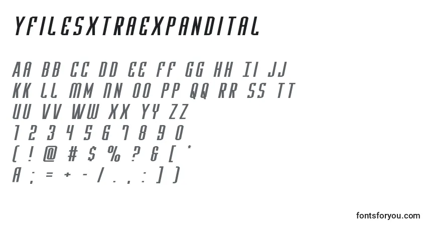 Шрифт Yfilesxtraexpandital – алфавит, цифры, специальные символы