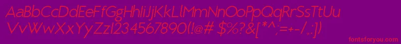 BrixtonLightOblique-Schriftart – Rote Schriften auf violettem Hintergrund