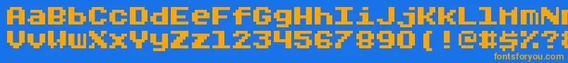 フォントRygarde – オレンジ色の文字が青い背景にあります。