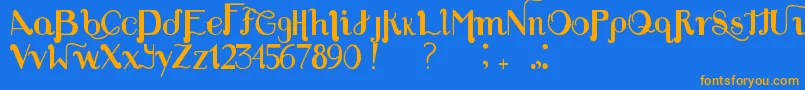 フォントLouiesFont – オレンジ色の文字が青い背景にあります。