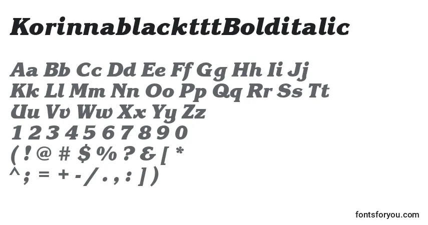 A fonte KorinnablacktttBolditalic – alfabeto, números, caracteres especiais