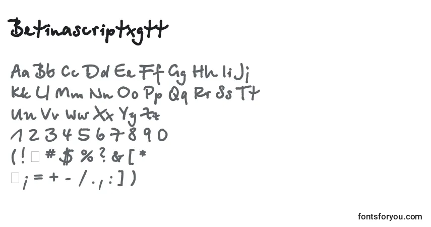 Czcionka Betinascriptxgtt – alfabet, cyfry, specjalne znaki
