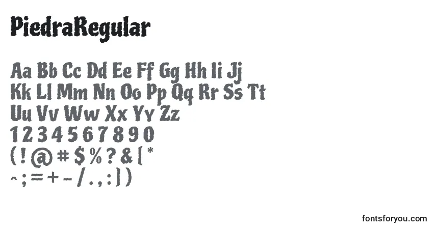 Czcionka PiedraRegular – alfabet, cyfry, specjalne znaki