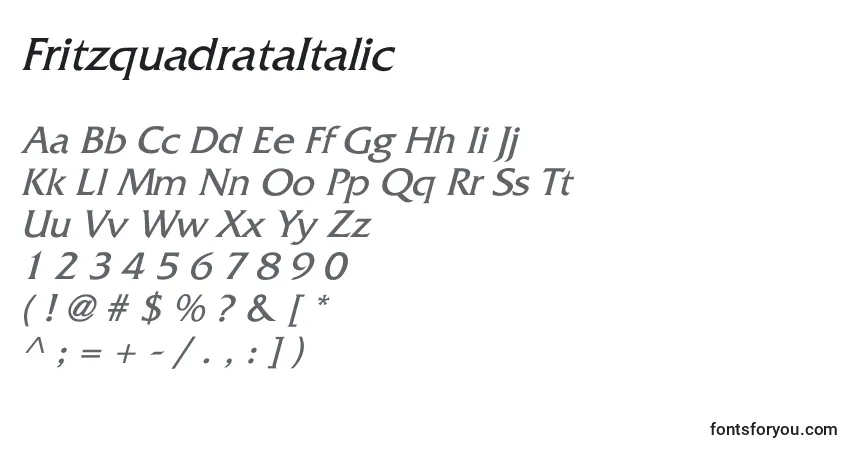 Czcionka FritzquadrataItalic – alfabet, cyfry, specjalne znaki