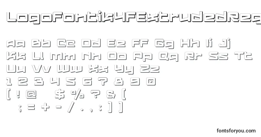 A fonte Logofontik4fExtrudedRegular (109603) – alfabeto, números, caracteres especiais