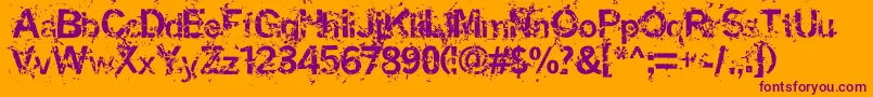 Miaso-Schriftart – Violette Schriften auf orangefarbenem Hintergrund
