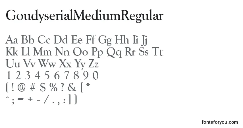 A fonte GoudyserialMediumRegular – alfabeto, números, caracteres especiais