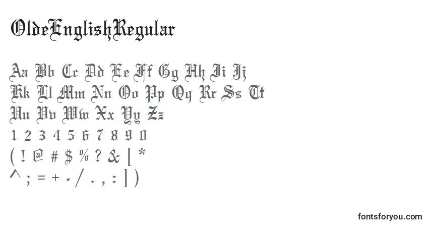 Czcionka OldeEnglishRegular – alfabet, cyfry, specjalne znaki