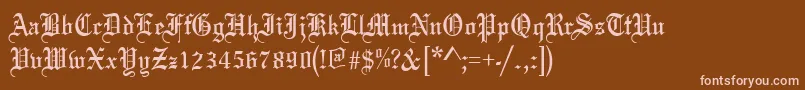 OldeEnglishRegular-fontti – vaaleanpunaiset fontit ruskealla taustalla