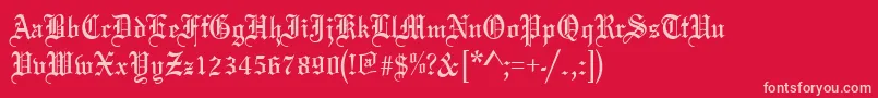OldeEnglishRegular-fontti – vaaleanpunaiset fontit punaisella taustalla