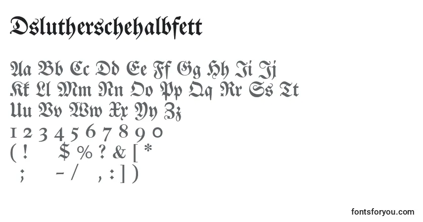 Шрифт Dslutherschehalbfett – алфавит, цифры, специальные символы