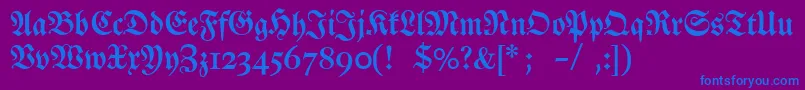 Шрифт Dslutherschehalbfett – синие шрифты на фиолетовом фоне