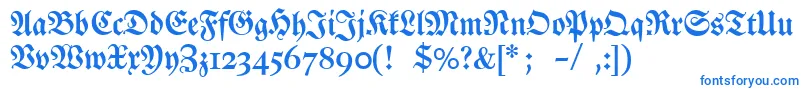 Dslutherschehalbfett-fontti – siniset fontit valkoisella taustalla