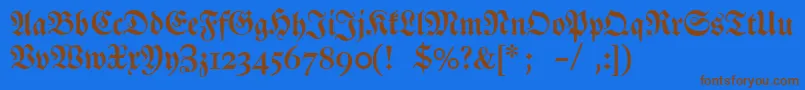 フォントDslutherschehalbfett – 茶色の文字が青い背景にあります。