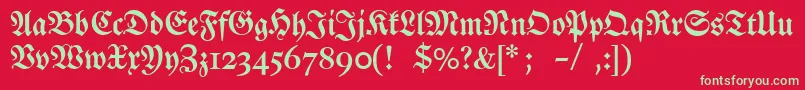 フォントDslutherschehalbfett – 赤い背景に緑の文字