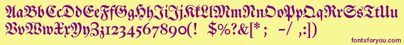 Dslutherschehalbfett-fontti – violetit fontit keltaisella taustalla