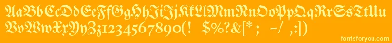 Dslutherschehalbfett-Schriftart – Gelbe Schriften auf orangefarbenem Hintergrund