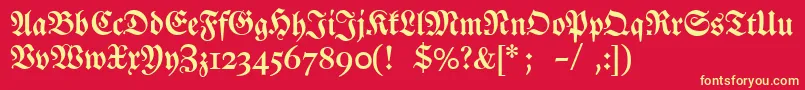 Dslutherschehalbfett-fontti – keltaiset fontit punaisella taustalla