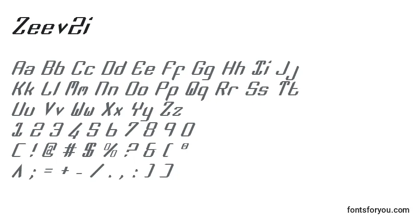 A fonte Zeev2i – alfabeto, números, caracteres especiais