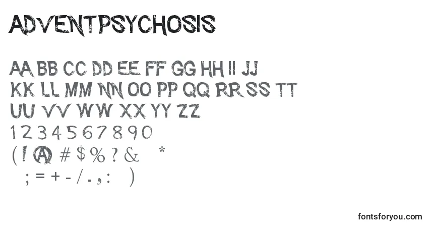Schriftart AdventPsychosis – Alphabet, Zahlen, spezielle Symbole