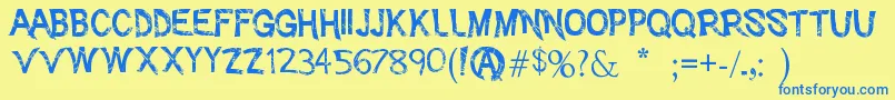 フォントAdventPsychosis – 青い文字が黄色の背景にあります。