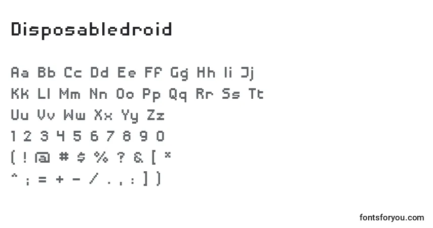 A fonte Disposabledroid – alfabeto, números, caracteres especiais