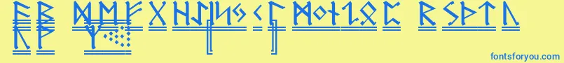 フォントGermanicRunes2 – 青い文字が黄色の背景にあります。