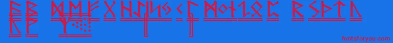 GermanicRunes2-Schriftart – Rote Schriften auf blauem Hintergrund