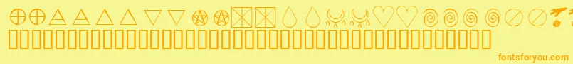 KrWiccanSymbols-Schriftart – Orangefarbene Schriften auf gelbem Hintergrund