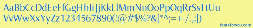 フォントNorma – 青い文字が黄色の背景にあります。