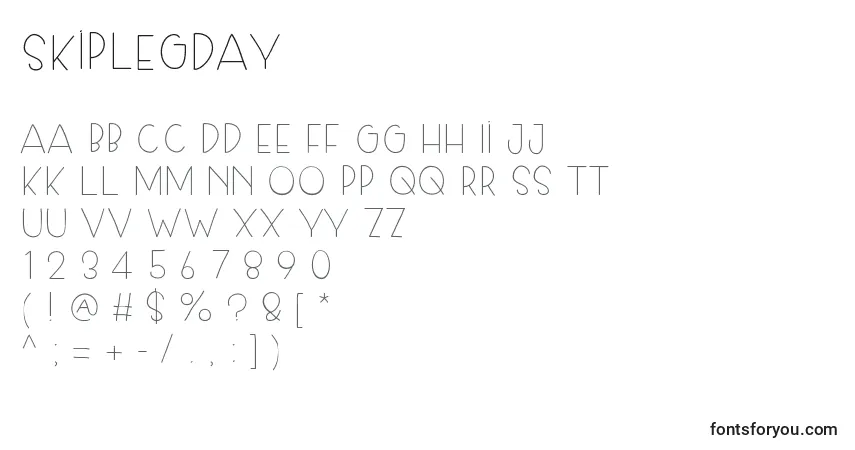 Czcionka Skiplegday – alfabet, cyfry, specjalne znaki