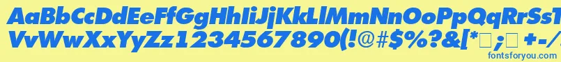 フォントIsomarDisplayExpandedSsiExpandedItalic – 青い文字が黄色の背景にあります。